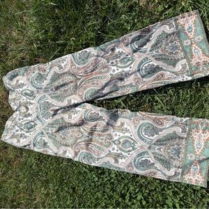 Boston Proper Paisley Wide-Leg Pants in Green, Cream and Tan